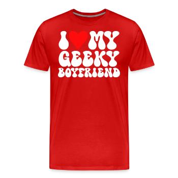 J'aime Mon Petit Ami Geek J'Adore Mon Copain Geek - T-shirt bio Premium Homme - rouge - Devant - Damien (186cm)