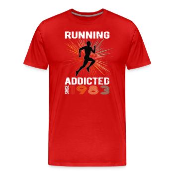 Running Vintage Running Addicted runner jogger 1983 - T-shirt bio Premium Homme - rouge - Devant - Damien (186cm)