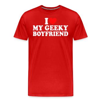 J'aime Mon Petit Ami Geek J'Adore Mon Copain Geek - T-shirt bio Premium Homme - rouge - Devant - Damien (186cm)