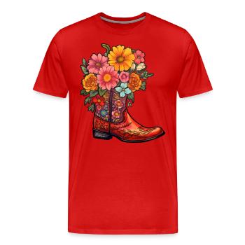 Cowboy Boots Flowers Country Music - Men's Premium Organic T-Shirt - red - Front - Damien (186cm)