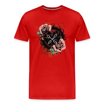 Tattoo Gebrochenes Herz mit Dornen und Rosen - Männer Premium Bio T-Shirt - Rot - Vorne - Damien (186cm)