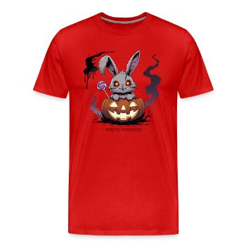 Besessen süß – Gruselhase im Kürbis - Männer Premium Bio T-Shirt - Rot - Vorne - Damien (186cm)