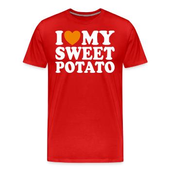 J'aime Ma Patate Douce Couple Thanksgiving - T-shirt bio Premium Homme - rouge - Devant - Damien (186cm)