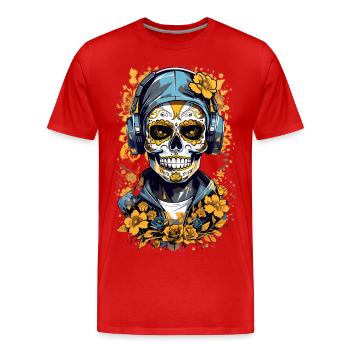 Golden Sugar Skull - Men's Premium Organic T-Shirt - red - Front - Damien (186cm)