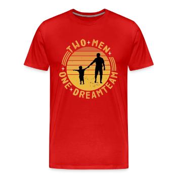 Vatertag - Papa / Vater und Sohn im Dream Team - Männer Premium Bio T-Shirt - Rot - Vorne - Damien (186cm)