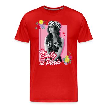 Emily In Paris Emily Schwarz Weiß Bild Mit Blumen - Männer Premium Bio T-Shirt - Rot - Vorne - Damien (186cm)