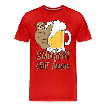 Saufen statt Laufen lustiger Spruch Faultier Bier - Männer Premium Bio T-Shirt - Rot - Vorne - Damien (186cm)