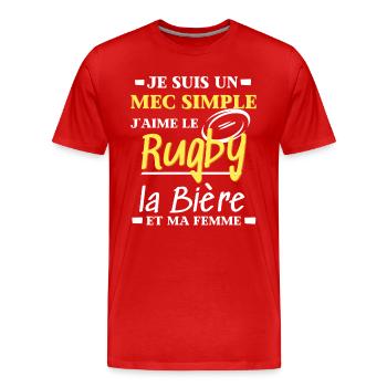 j'aime le Rugby la biere Cadeau Homme - T-shirt bio Premium Homme - rouge - Devant - Damien (186cm)