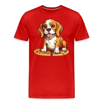 Beagle Lovers: Salami Pizza & Dog Owner Desi - Men's Premium Organic T-Shirt - red - Front - Damien (186cm)