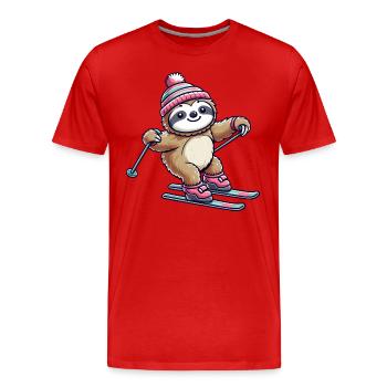 Sloth Ski Winter Vacation Skier - Men's Premium Organic T-Shirt - red - Front - Damien (186cm)