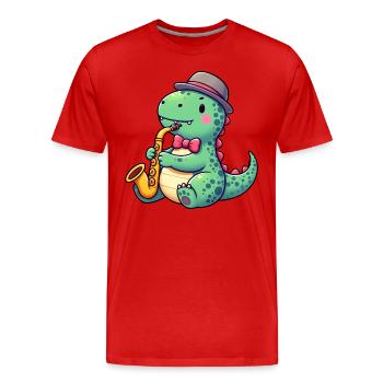 T-Rex Dino Saxophoniste Jazz - T-shirt bio Premium Homme - rouge - Devant - Damien (186cm)