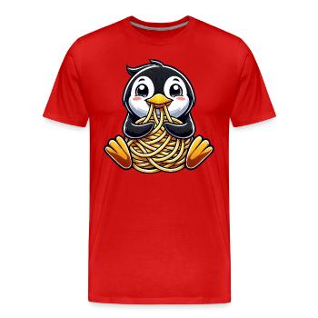 Un pingouin maladroit mange des spaghettis - T-shirt bio Premium Homme - rouge - Devant - Damien (186cm)
