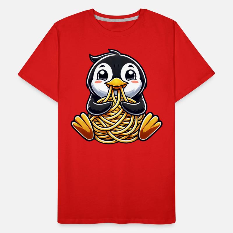 Clumsy penguin eats spaghetti Men's Premium Organic T-Shirt