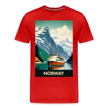Vintage Norway Travel Poster - Men's Premium Organic T-Shirt - red - Front - Damien (186cm)