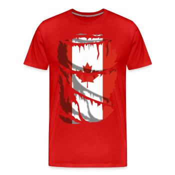 Drapeau du Canada, avec effet de tissu cassé - T-shirt bio Premium Homme - rouge - Devant - Damien (186cm)