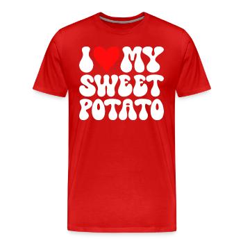 J'aime Ma Patate Douce Couple Thanksgiving - T-shirt bio Premium Homme - rouge - Devant - Damien (186cm)