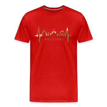 Helsinki Skyline Heartbeat Finnish Love Finland - Men's Premium Organic T-Shirt - red - Front - Damien (186cm)