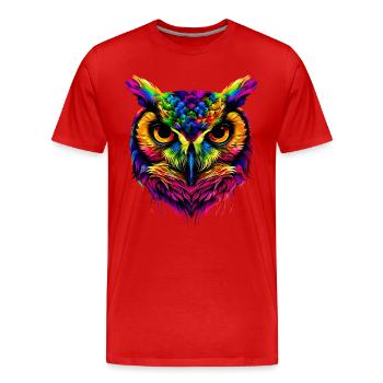 Owl Colorful Rainbow Colors Pop Art Owl Eagle Owl Owls - Men's Premium Organic T-Shirt - red - Front - Damien (186cm)