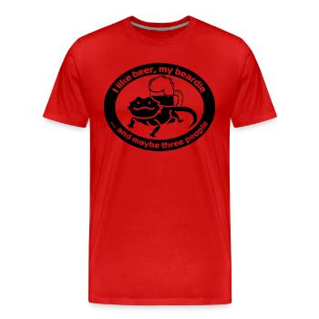 J'aime la bière mon barbu et peut-être trois personnes - T-shirt bio Premium Homme - rouge - Devant - Damien (186cm)