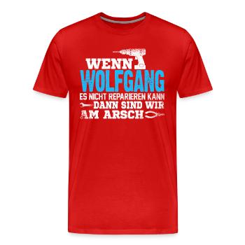 WOLFGANG - kann es reparieren - Männer Premium Bio T-Shirt - Rot - Vorne - Damien (186cm)