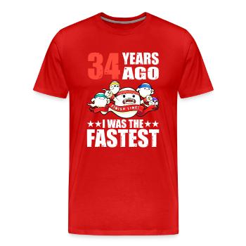 Vor 34 Jahren War Ich Das Schnellste Sperma Zum - Männer Premium Bio T-Shirt - Rot - Vorne - Damien (186cm)