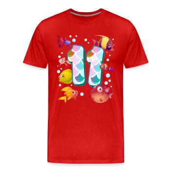 11th birthday | Rainbow Fish Birthday | - Men's Premium Organic T-Shirt - red - Front - Damien (186cm)