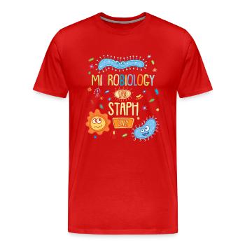 MICROBIOLOGISTE: Laboratoire de microbiologie Staph seulement - T-shirt bio Premium Homme - rouge - Devant - Damien (186cm)