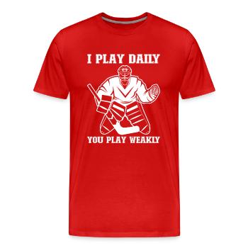 Eishockey-spieler Lustiger Eishockey-team-tormann - Männer Premium Bio T-Shirt - Rot - Vorne - Damien (186cm)