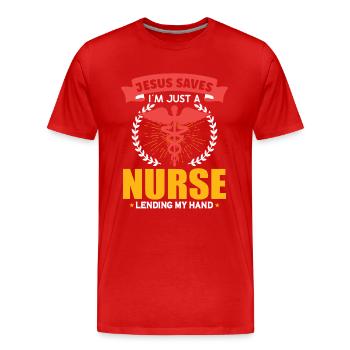 Infirmière Infirmière Clinique Paramédicale - T-shirt bio Premium Homme - rouge - Devant - Damien (186cm)