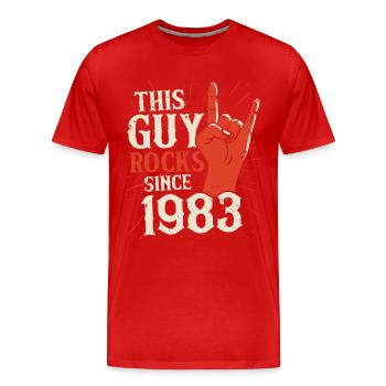 Ce mec est rock depuis l’anniversaire du millésime 1983 - T-shirt bio Premium Homme - rouge - Devant - Damien (186cm)