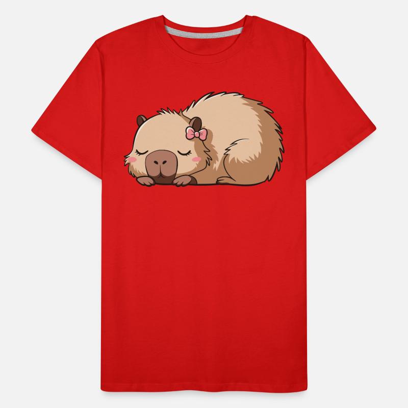 Cute Capybara Pink Bow Capybara Men's Premium Organic T-Shirt