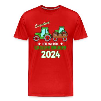Ich Werde Großer Bruder 2024 - Geburt Sohn Traktor - Männer Premium Bio T-Shirt - Rot - Vorne - Damien (186cm)