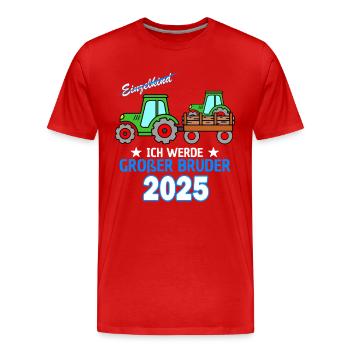 Ich Werde Großer Bruder 2025 - Geburt Sohn Traktor - Männer Premium Bio T-Shirt - Rot - Vorne - Damien (186cm)