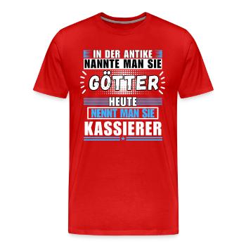 Les dieux dans l’Antiquité. Aujourd’hui Caissier - T-shirt bio Premium Homme - rouge - Devant - Damien (186cm)