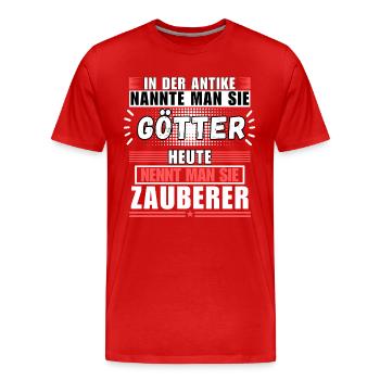 Götter in der Antike. HeuteZauberer - Männer Premium Bio T-Shirt - Rot - Vorne - Damien (186cm)