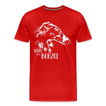 BARSOI loved by a BORZOI Hundespruch Wilsigns - Männer Premium Bio T-Shirt - Rot - Vorne - Damien (186cm)