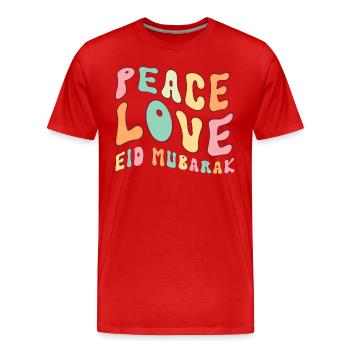 Peace Love Eid Mubarak Colorful Wavy Style Muslims - Men's Premium Organic T-Shirt - red - Front - Damien (186cm)