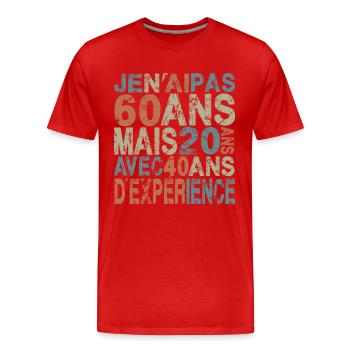 60 ans, anniversaire 60 ans - T-shirt bio Premium Homme - rouge - Devant - Damien (186cm)