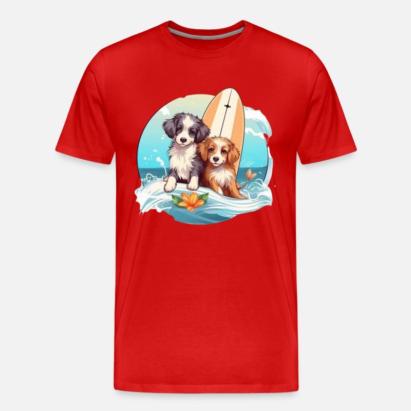 Zwei Surfhunde - Männer Premium Bio T-Shirt - Rot
