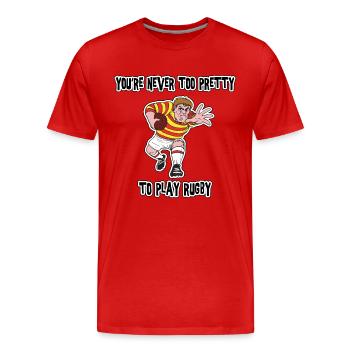 Rugby You're Never Too Pretty To Play Rugby - Men's Premium Organic T-Shirt - red - Front - Damien (186cm)