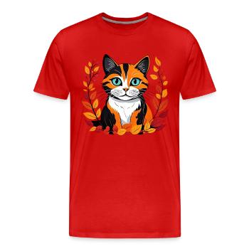 Herbst-Katze - Männer Premium Bio T-Shirt - Rot - Vorne - Damien (186cm)