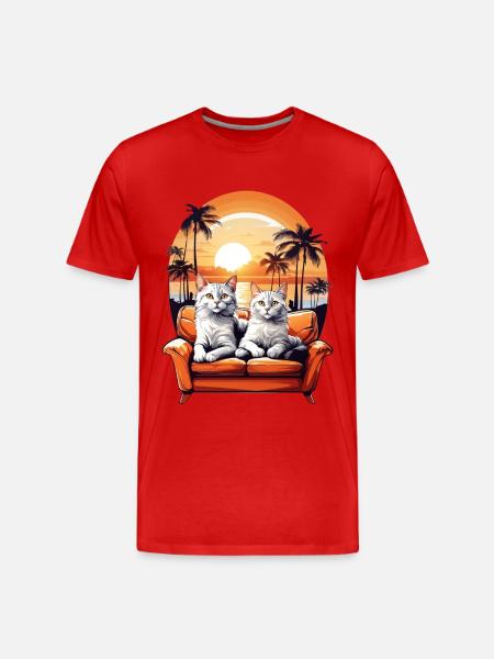 Katzen am Meer - Männer Premium Bio T-Shirt - Rot