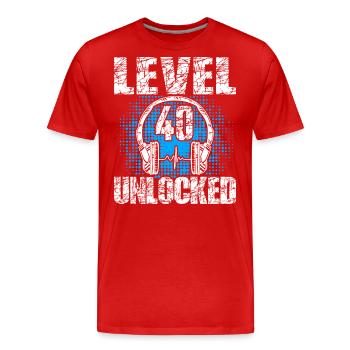 Level 40 Unlocked Birthday Gift 40 Years - Men's Premium Organic T-Shirt - red - Front - Damien (186cm)