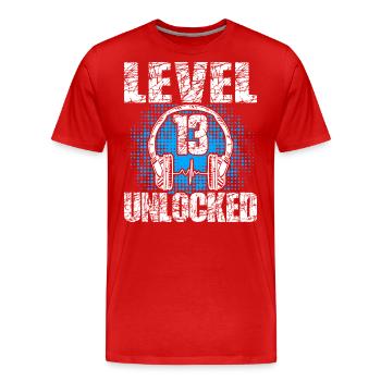 Level 13 Unlocked Birthday Gift 13 years - Men's Premium Organic T-Shirt - red - Front - Damien (186cm)