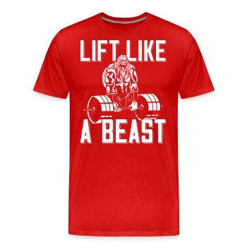 Bodybuilder Lift Comme une Bête Tenue Barbell - T-shirt bio Premium Homme - rouge - Devant - Damien (186cm)