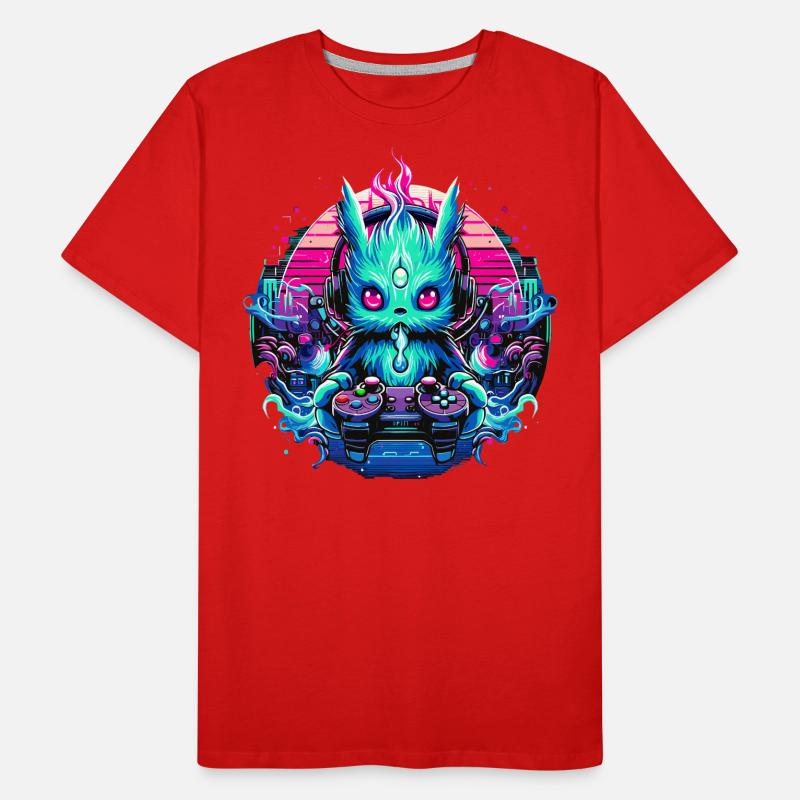 Synthwave Zocker Gaming Alien Männer Premium Bio T-Shirt