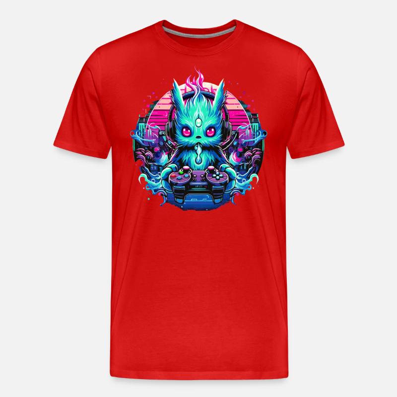 Synthwave Zocker Gaming Alien - Männer Premium Bio T-Shirt - Rot