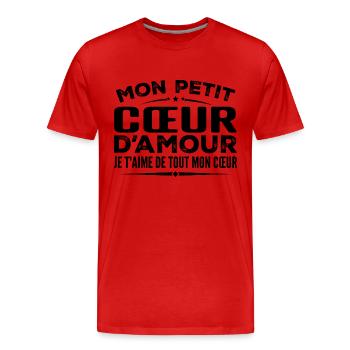 Cadeau cœur d'amour je t'aime de tout mon cœur - T-shirt bio Premium Homme - rouge - Devant - Damien (186cm)