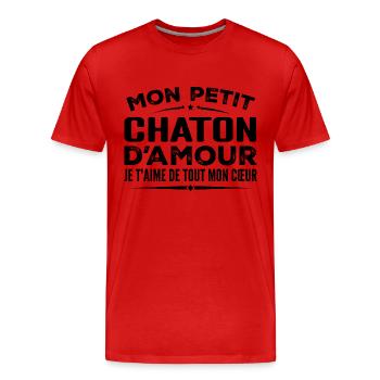Cadeau chaton d'amour je t'aime de tout mon cœur - T-shirt bio Premium Homme - rouge - Devant - Damien (186cm)