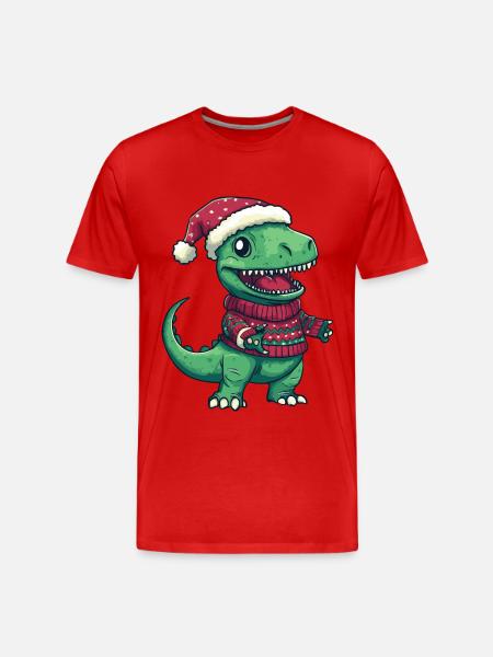 Dinosaur T-Rex Christmas Comic - Men's Premium Organic T-Shirt - red